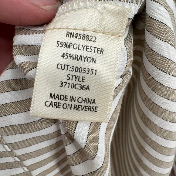 Max Studio London Striped Open Neck Blouse Womens XL Brown White NEW - Picture 10 of 12